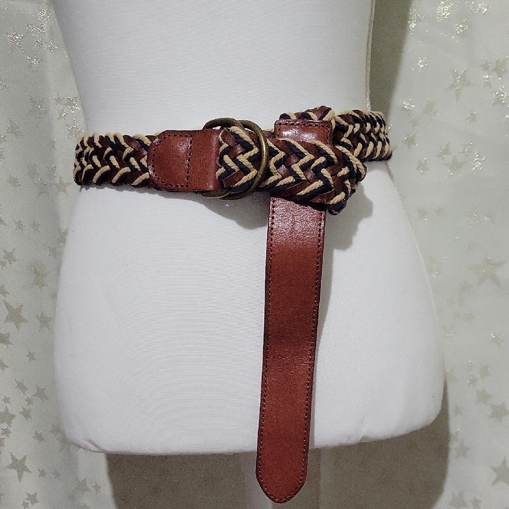 Lucky Brand Men's 38 Braided Leather Accent Belt - Brown & Cream
